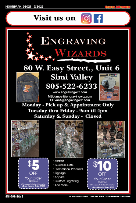 Engraving Wizards, Moorpark, coupons, direct mail, discounts, marketing, Southern California