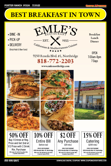 Emle's Restaurant, Porter Ranch, coupons, direct mail, discounts, marketing, Southern California