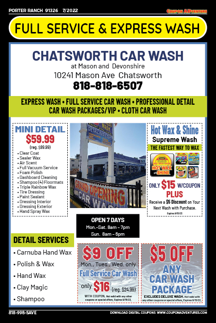 Chatsworth Car Wash, Porter Ranch, coupons, direct mail, discounts, marketing, Southern California