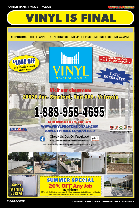 Vinyl Professionals, Porter Ranch, coupons, direct mail, discounts, marketing, Southern California