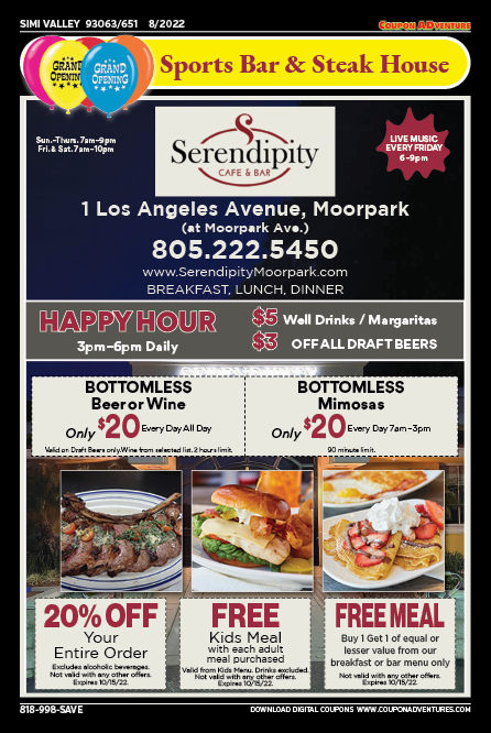 Serendipity Cafe & Bar, Simi Valley, coupons, direct mail, discounts, marketing, Southern California