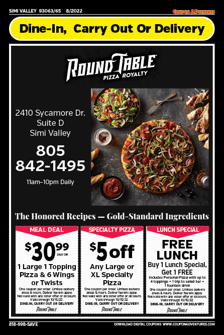 Round Table Pizza Royalty, Simi Valley, coupons, direct mail, discounts, marketing, Southern California