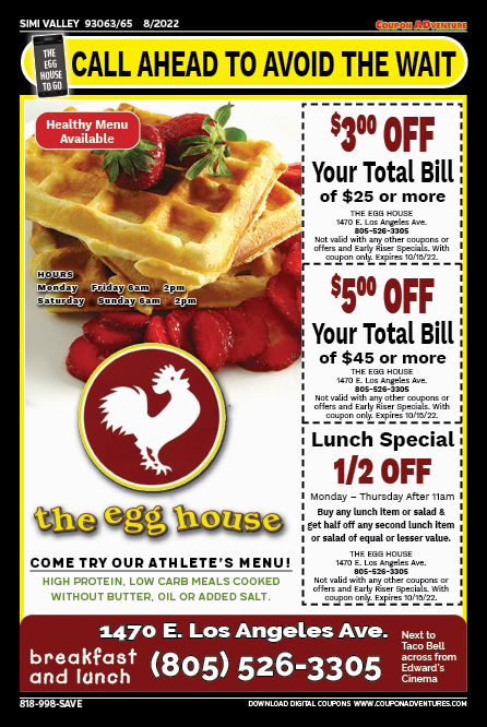 The Egg House, Simi Valley, coupons, direct mail, discounts, marketing, Southern California