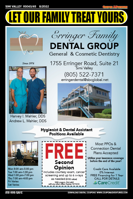Erringer Family Dental Group, Simi Valley, coupons, direct mail, discounts, marketing, Southern California