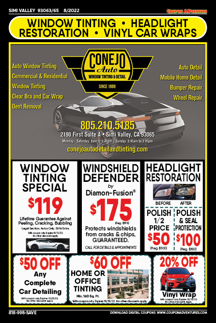 Conejo Auto Window Tinting & Detail, Simi Valley, coupons, direct mail, discounts, marketing, Southern California